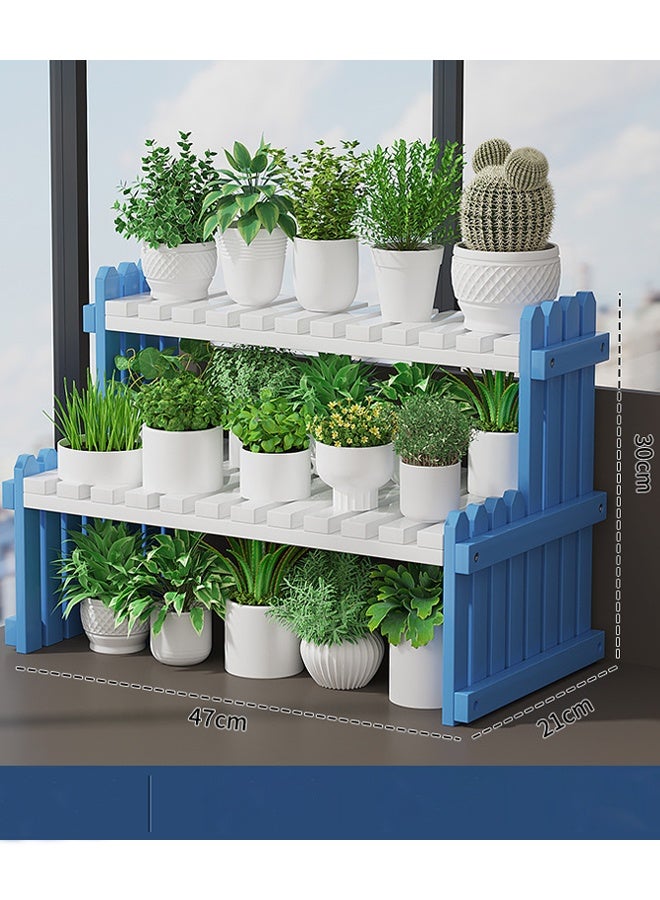 KLNAMAEAAN Desktop succulent Flower Stand Bay Window balcony Multi-layer Flower 47*30*21CM White & Blue - Image 2