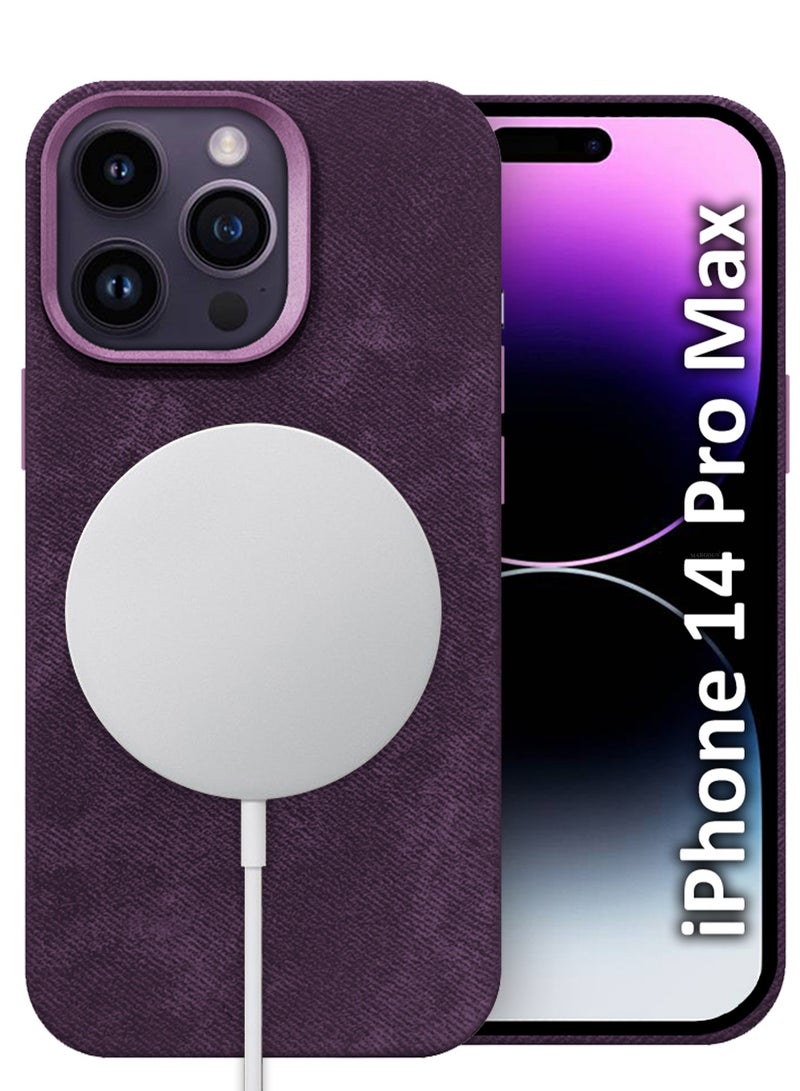 CATANES 2Packs iPhone 14 Pro Max Alcantara Case Cover Premium Quality Luxurious Soft Touch Protection with Metal Camera Frame with a 3D Screen Protector - Dark Purple  - Image 2