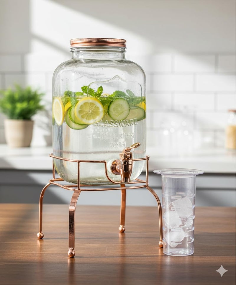 RAINCART Dispenser Imported Glassware Mason Jar, Juice, Water White Gold Beverage with Golden Tap and Golden Stand 5 Liter, 1 Piece - Image 5