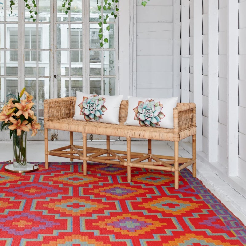Fab Habitat Outdoor Rug Waterproof Fade Resistant CreaseFree Reversible Premium Recycled Plastic Vintage Boho Kilim Patio Porch Deck Balcony Lhasa Orange Violet 5 x 8 ft
