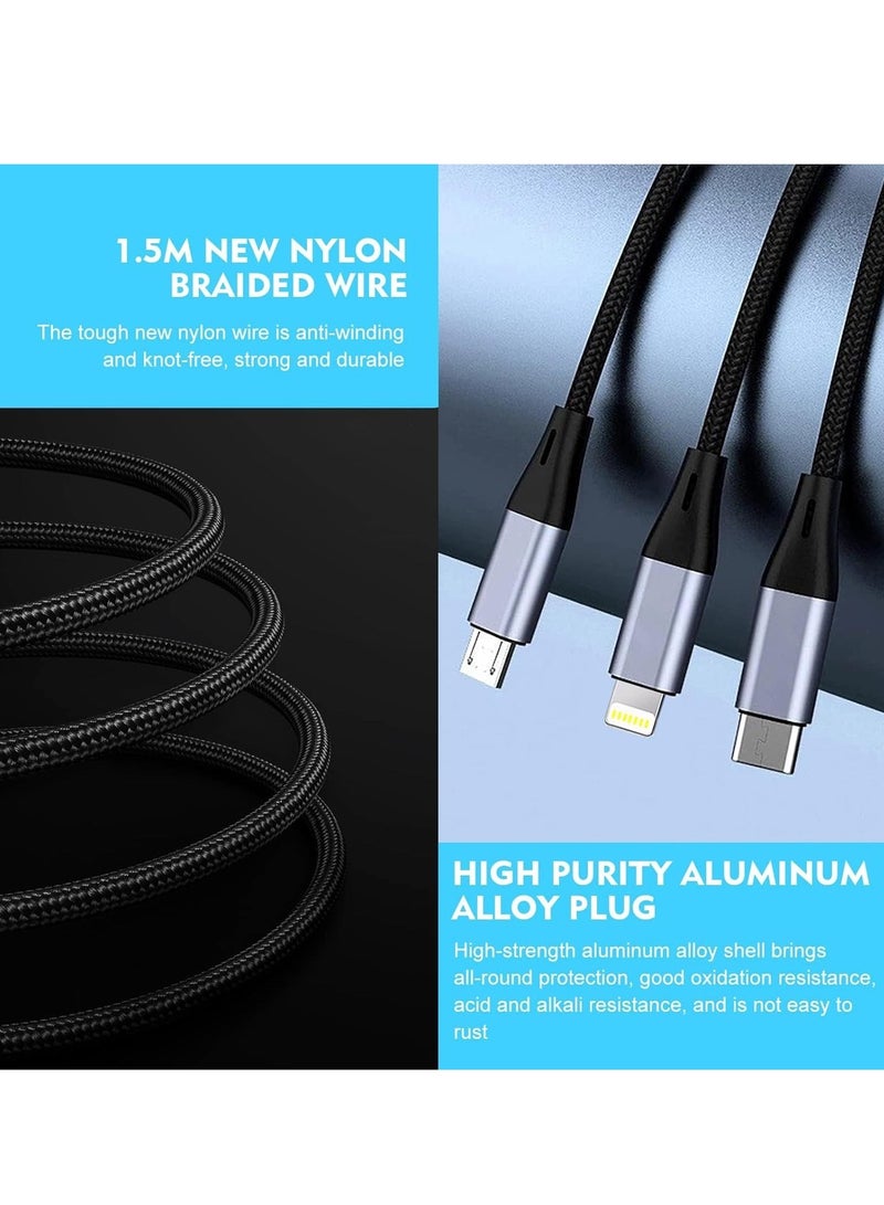 3-in-1 USB Charging Cable – 5A Fast Charge Braided Nylon Universal Cord with USB-C, Micro USB, and iOS Connectors - Image 3