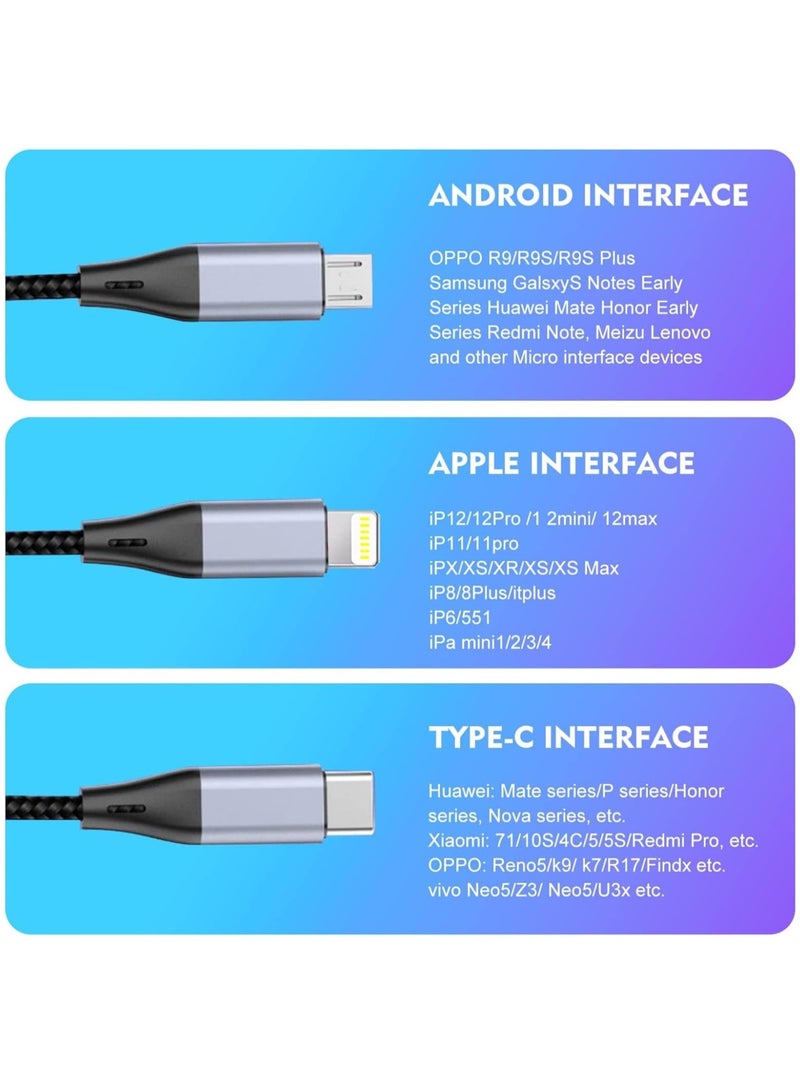 3-in-1 USB Charging Cable – 5A Fast Charge Braided Nylon Universal Cord with USB-C, Micro USB, and iOS Connectors - Image 2