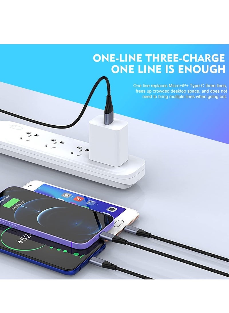 3-in-1 USB Charging Cable – 5A Fast Charge Braided Nylon Universal Cord with USB-C, Micro USB, and iOS Connectors - Image 5