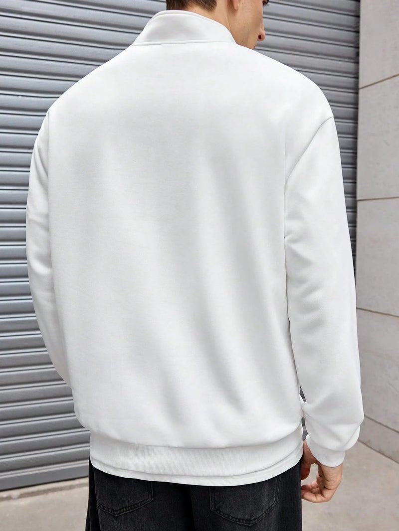SXV STYLE Men's Half Zipper Collared Cotton Blend Regular Fit Sweatshirt (in, Alpha, X_Large, White) - Image 4
