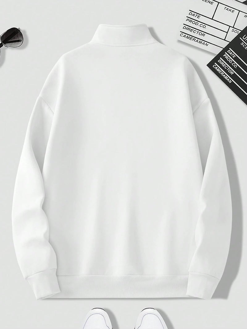 SXV STYLE Men's Half Zipper Collared Cotton Blend Regular Fit Sweatshirt (in, Alpha, X_Large, White) - Image 2