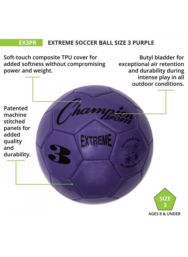 Champion Sports Extreme Series Soccer Ball, Size 3 - Youth League, All Weather, Soft Touch, Maximum Air Retention - Kick Balls for Kids Under 8 - Competitive and Recreational Futbol Games, Purple - Image 5