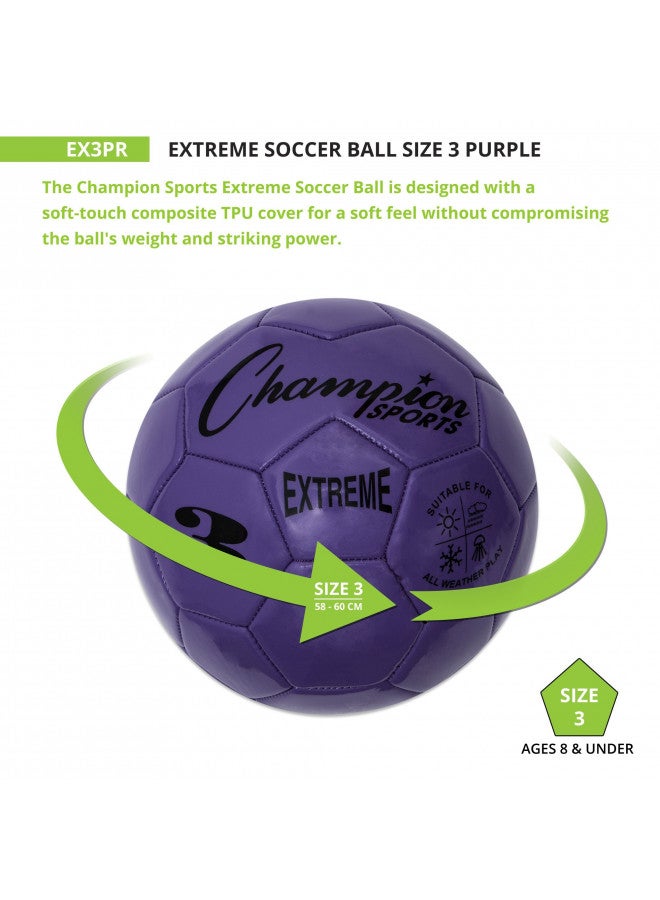 Champion Sports Extreme Series Soccer Ball, Size 3 - Youth League, All Weather, Soft Touch, Maximum Air Retention - Kick Balls for Kids Under 8 - Competitive and Recreational Futbol Games, Purple - Image 4