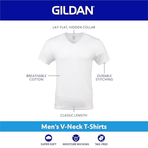 Gildan تي شيرتات V للرجال من جيلدان، مجموعة متعددة من الملابس الداخلية، أسود/رمادي رياضي/فحم/أخضر عسكري (5 قطع)، كبير أمريكي - Image 2