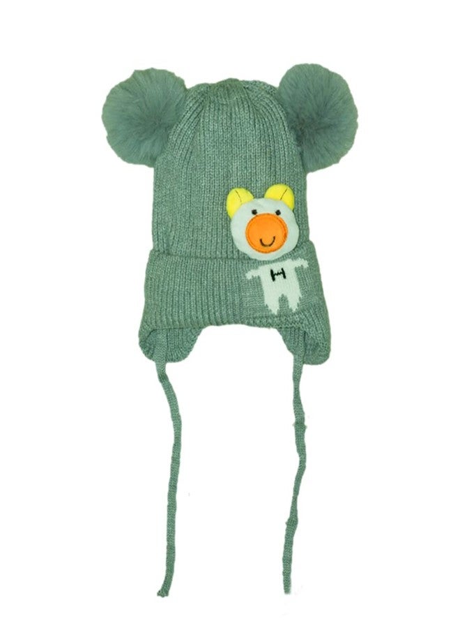 JMP Kids Unisex Woolen Fur POM POM Beanie Cap/Stretchable Winter Warm Cap/Hat Ear Flap Caps with Tie Knot for Baby Boy and Girls (1 Till 4 Years) (Pack of 1) (Grey) - Image 1