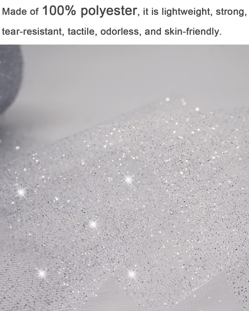 Ableme Deco Glitter Tulle Fabric Rolls, 6 Inch 50 Yards (150ft) Sparkling Spool Ribbon Sequin Netting for Tutu Skirt Gift Wrapping Wedding Party Decoration (Silver) - Image 5