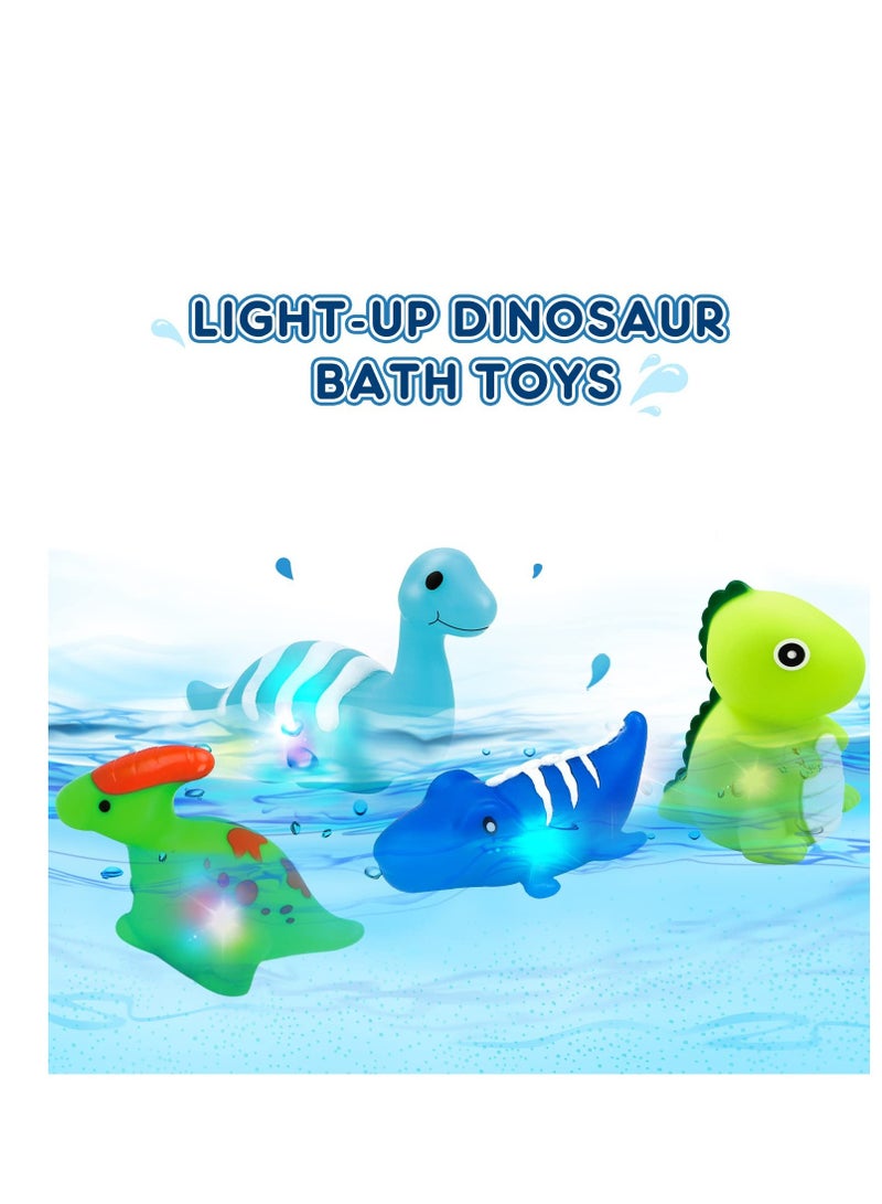 Dinosaur Light Up Bath Toys for Toddlers 3-4, 9Pcs Kids Bath Time Toys, Toddler Dinosaur Bath Toys,  No Hole Bath Tub Toys, Baby Light Up Pool Toys for The Tub Kids, Girl Boy Fun Bath Toys - Image 5