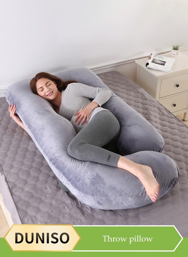DUNISO Pregnancy Pillows for Sleeping,U shaped Maternity Pillow, Body Pillows for Adults,waist protection pillow, Full Body Support Pillow During Pregnancy with Replaceable and Washable Velvet Covered, 80x120x180cm, gray - Image 1