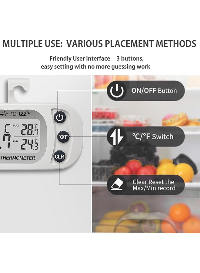 erorex Waterproof Refrigerator Fridge Thermometer Digital Freezer Room Thermometer Max Min Record Function Large Lcd Screen And Magnetic Back For Kitchen Home Restaurants - Image 3