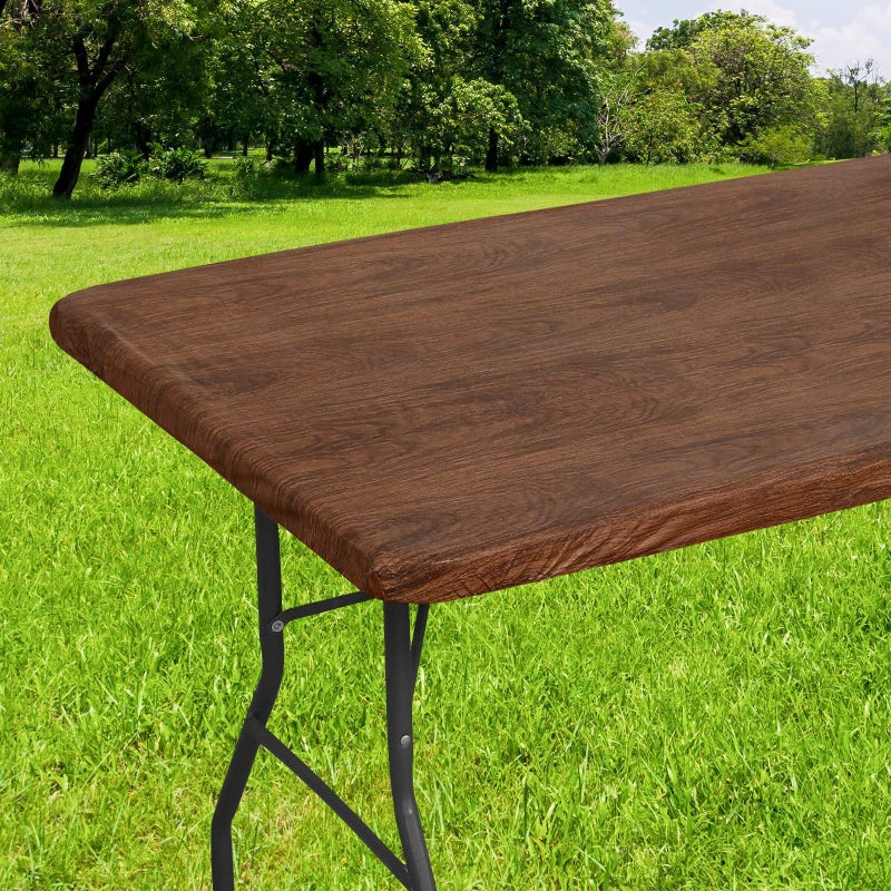 Smiry Rectangle Picnic Table Cover  Waterproof Elastic Fitted Vinyl Tablecloth Protector For 4 Foot Tables  Wipeable Flannel Backed Camping Tablecloths For Indoor  Outdoor (Brown  30X48 Inches) - Image 1
