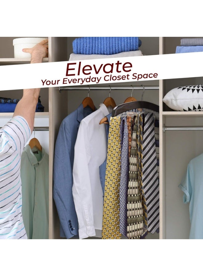 RICHARDS Richards Wooden Tie Rack Hanging Organizer for Mens Closet Accessories, Space Saving Necktie Holder for Storage and Display, Holds 24 Ties, Hook, Walnut Wood with Chrome Accents  - Image 3