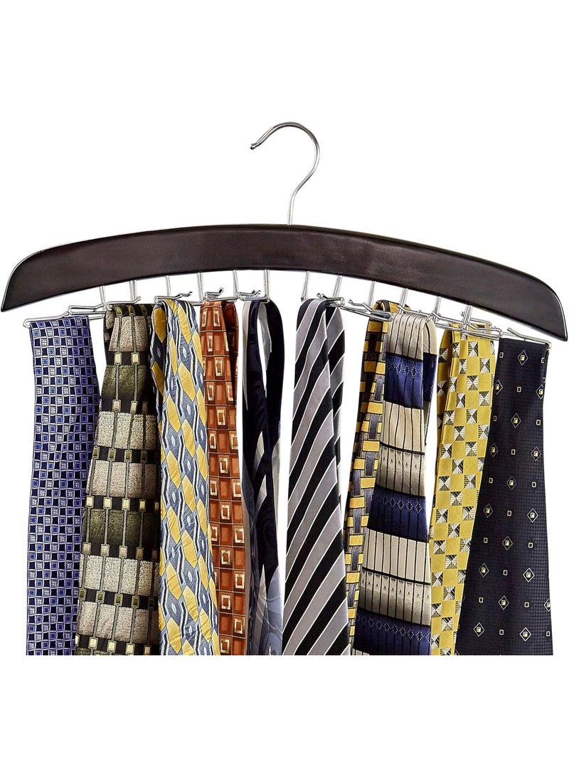 RICHARDS Richards Wooden Tie Rack Hanging Organizer for Mens Closet Accessories, Space Saving Necktie Holder for Storage and Display, Holds 24 Ties, Hook, Walnut Wood with Chrome Accents  - Image 1