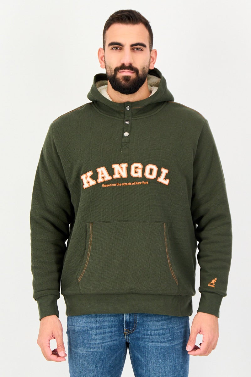 KANGOL Men Embroidered Logo Long Sleeve Hoodie, Olive - Image 1