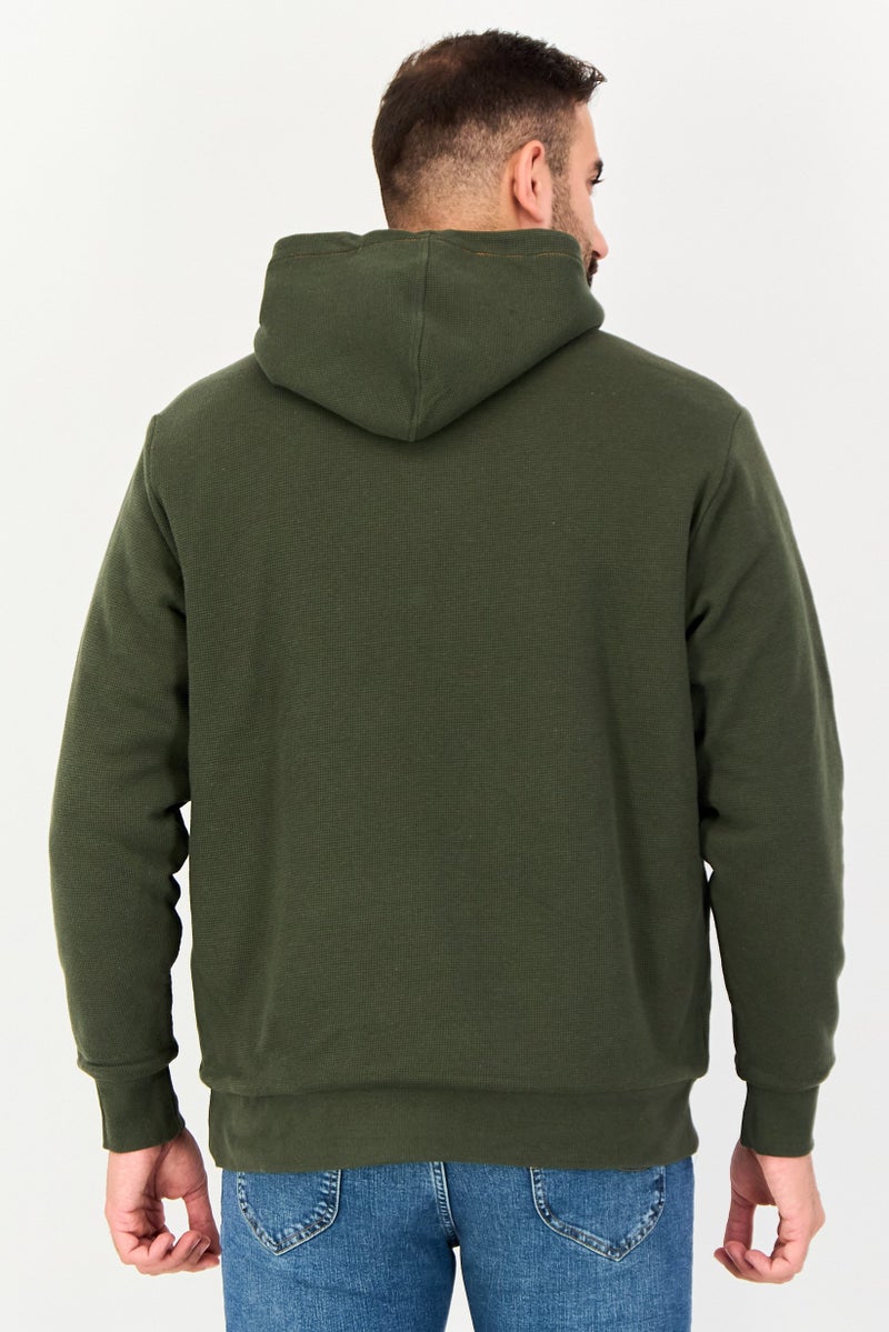 KANGOL Men Embroidered Logo Long Sleeve Hoodie, Olive - Image 3