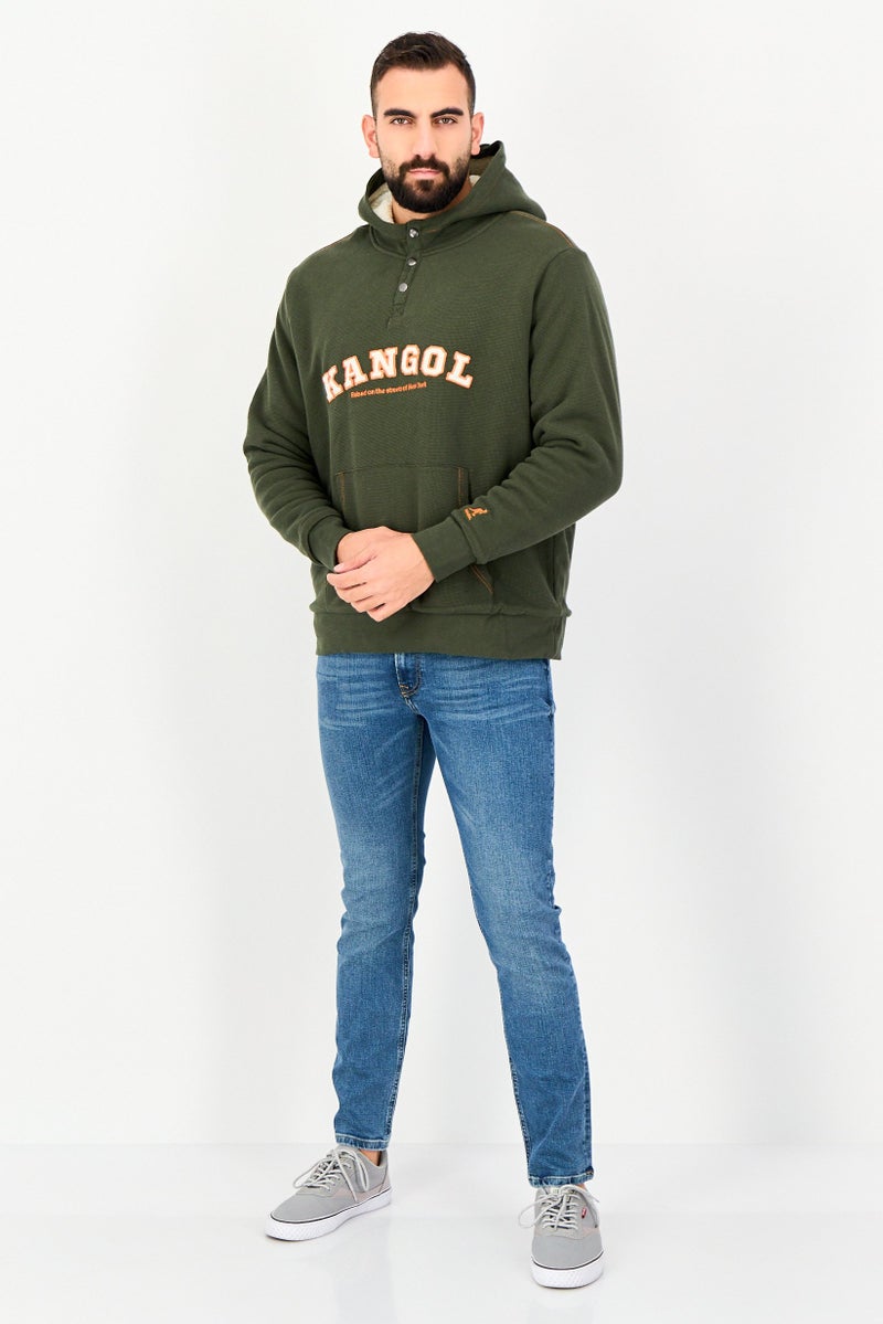 KANGOL Men Embroidered Logo Long Sleeve Hoodie, Olive - Image 4