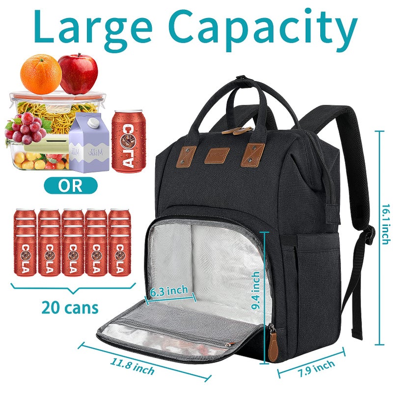 MAQTOIZ 17 Inch Laptop Backpack, Large Lunch Backpack for Women Men Gifts, Travel Carry On with Lunch Box and USB Port, Insulated Cooler Bookbag Nurse Work Backpacks, Black - Image 2