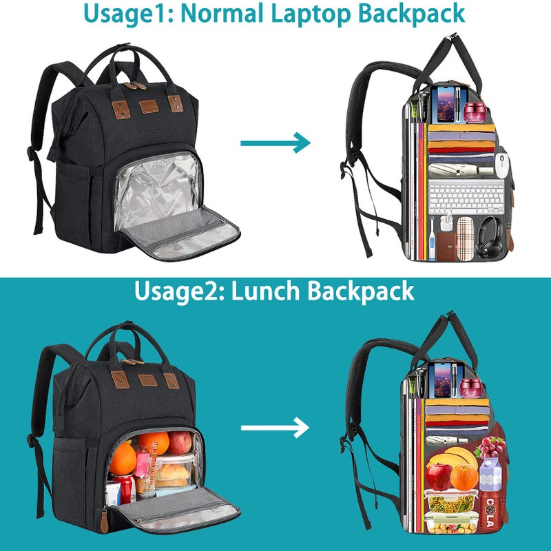 MAQTOIZ 17 Inch Laptop Backpack, Large Lunch Backpack for Women Men Gifts, Travel Carry On with Lunch Box and USB Port, Insulated Cooler Bookbag Nurse Work Backpacks, Black - Image 3