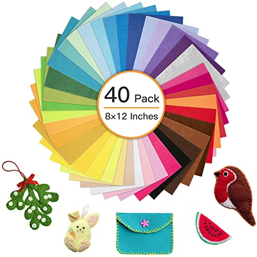 BetyBedy 8 x 12 Inches Felt Sheets for Crafts, 40Pcs Squares Fabric Sheets, Assorted Colors Non Woven Pack, 1mm Thick, Stiff Paper for DIY Sewing Craft Patchwork Decoration - Image 2