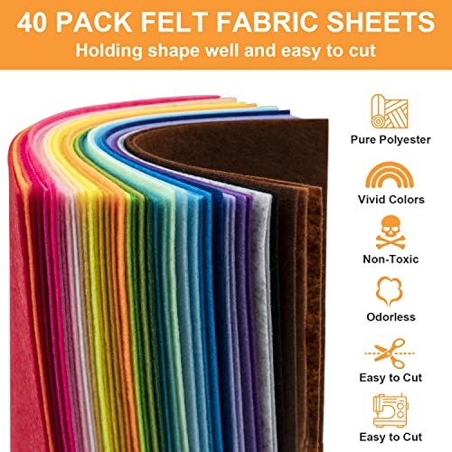 BetyBedy 8 x 12 Inches Felt Sheets for Crafts, 40Pcs Squares Fabric Sheets, Assorted Colors Non Woven Pack, 1mm Thick, Stiff Paper for DIY Sewing Craft Patchwork Decoration - Image 3