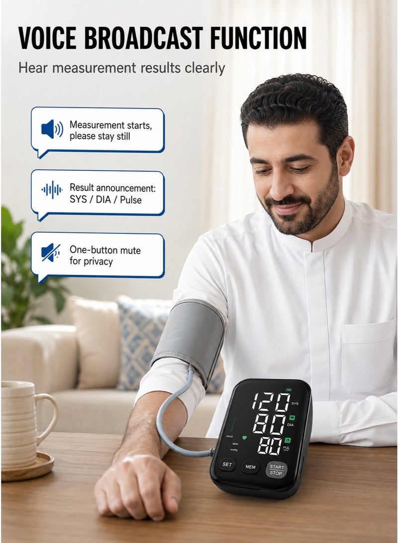 HUMJO 6-Inch Large Screen Electronic Blood Pressure Monitor ,Upper Arm Home Bp Machine With Voice Broadcast Function, 600MAh Rechargeable Battery. - Image 2