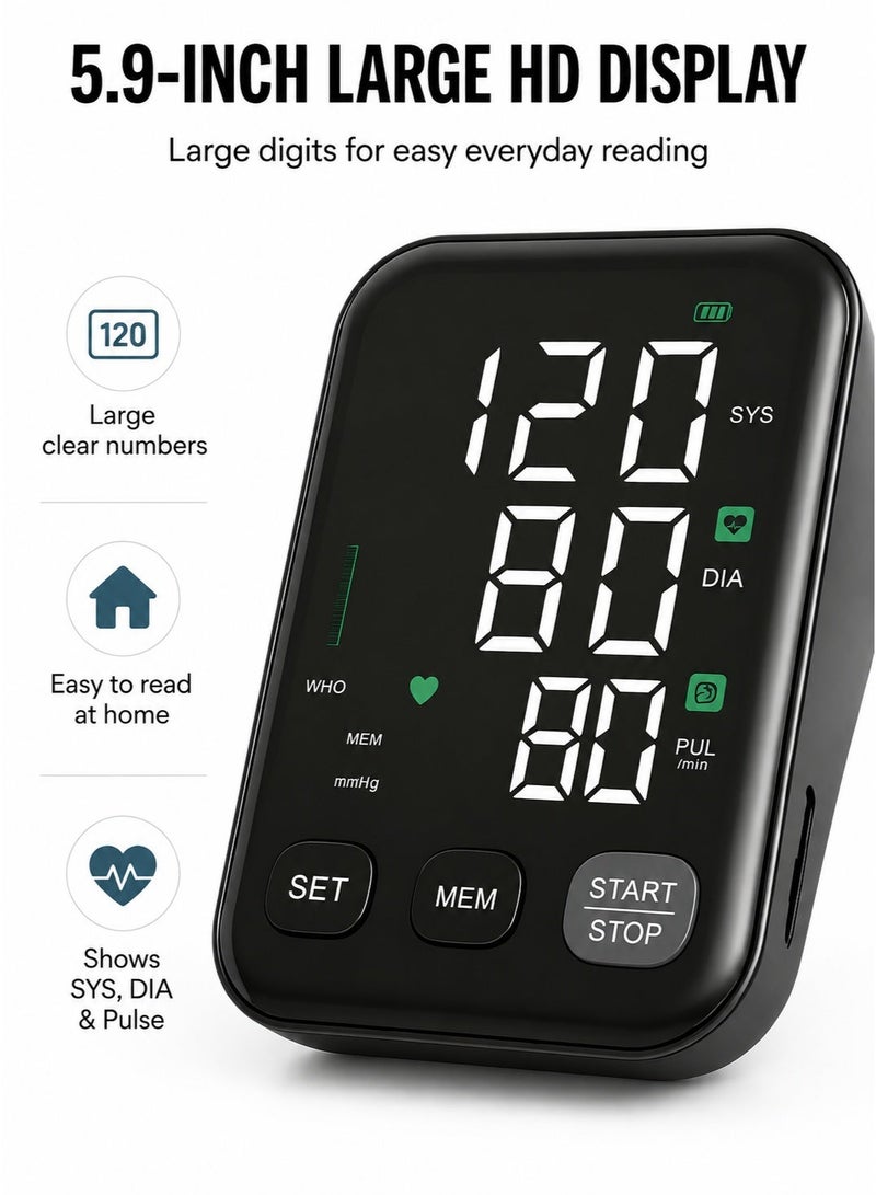 HUMJO 6-Inch Large Screen Electronic Blood Pressure Monitor ,Upper Arm Home Bp Machine With Voice Broadcast Function, 600MAh Rechargeable Battery. - Image 4