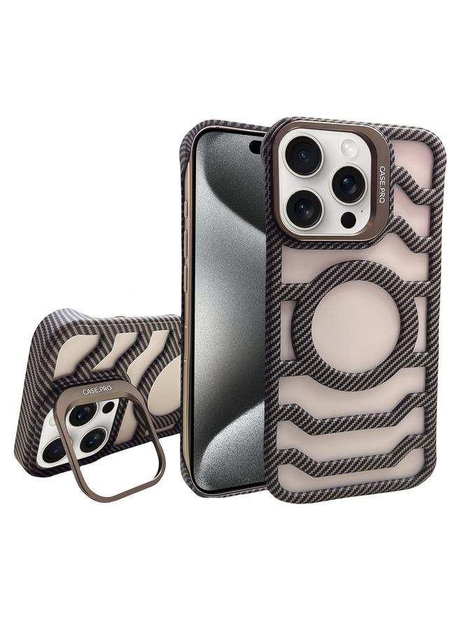 اس-توب جراب لهاتف iPhone 15 Pro مصنوع من ألياف الكربون بدون إطار لحماية العدسات مع دعامة MagSafe للهاتف - Image 1