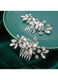 Mtlee 2 Pcs Bridal Wedding Hair Comb Rhinestone Silver Bridal Side Comb Crystal Rhinestone Hair Accessories for Women and Girls  - Image 1