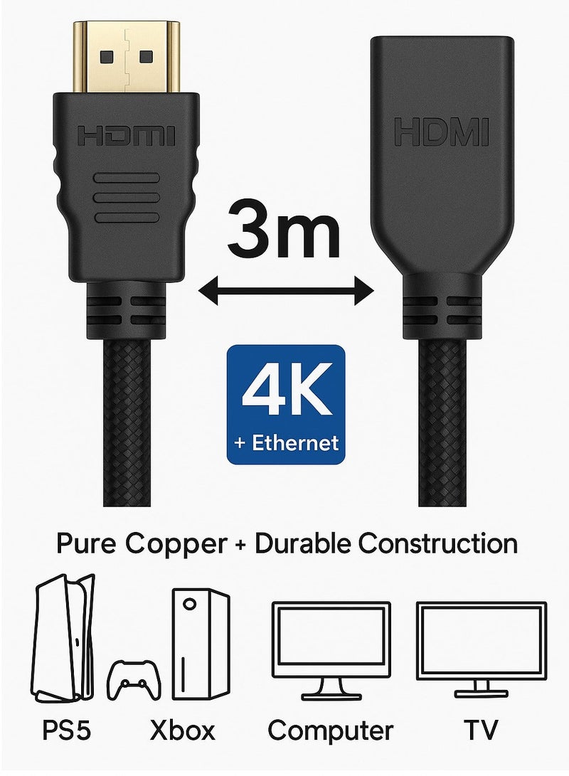 فوجيشكا كابل اتش دي أنثى إلى اتش دي ذكر بطول 3 متر، شاشات العرض ومنصات الألعاب فائقة الوضوح تصل إلى 4k x 2k - Image 2