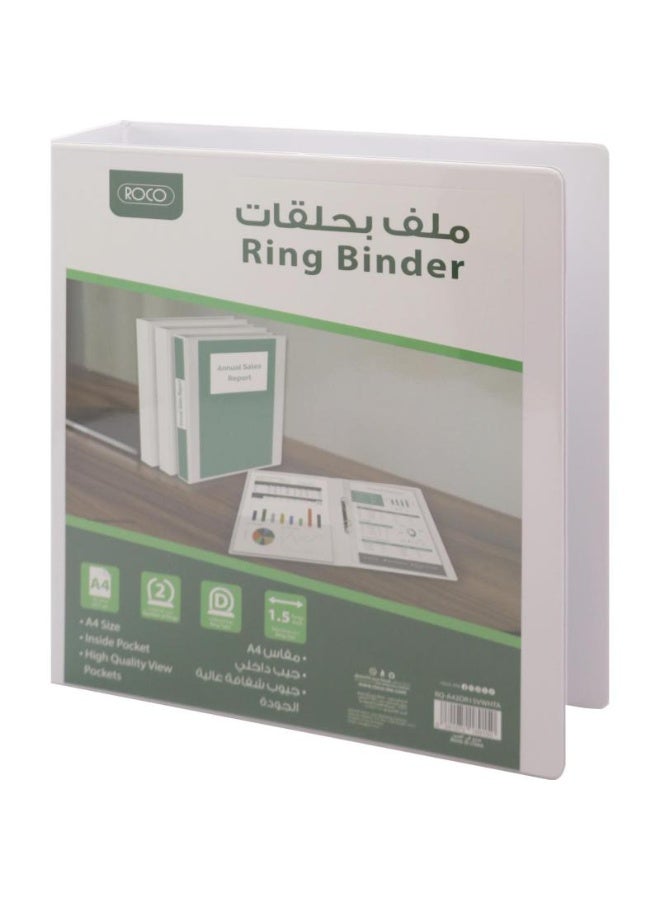 2 "D" Ring Presentation Binder 1.50 in ( 3.81 cm ) A4 Plastic/Pressboard White