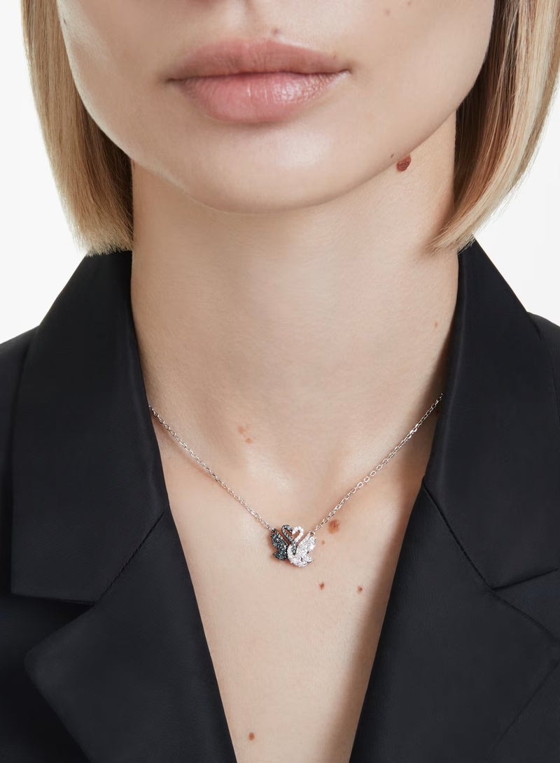 Swaro White and Black Swan Necklace, Black, Mixed Metal Finish - Image 5