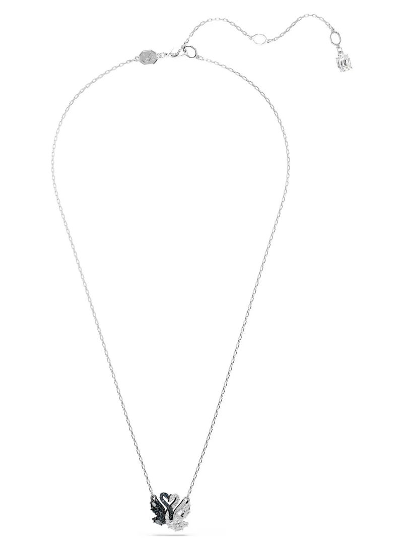 Swaro White and Black Swan Necklace, Black, Mixed Metal Finish - Image 2