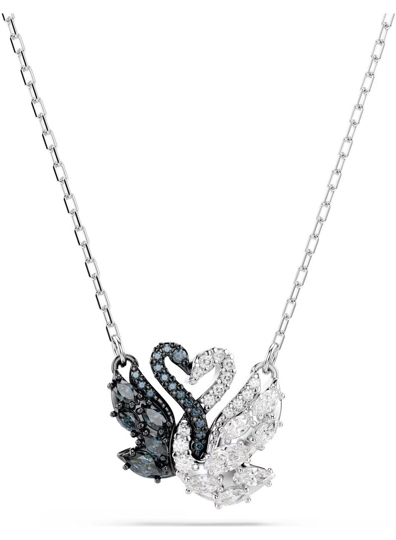 Swaro White and Black Swan Necklace, Black, Mixed Metal Finish - Image 1