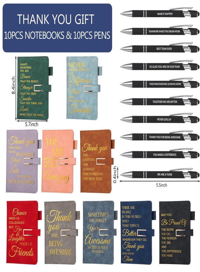 تشوانغ دي مجموعة هدايا تقدير الموظفين من تشوانغدي، ٢٠ قطعة، مصنوعة من الجلد، مقاس A5، تتضمن ١٠ دفاتر ملاحظات ملهمة و١٠ أقلام حبر جاف معدنية تحفيزية، مناسبة للمعلمين والممرضين وزملاء العمل والموظفين ومساعدي التمريض المعتمدين. - Image 3