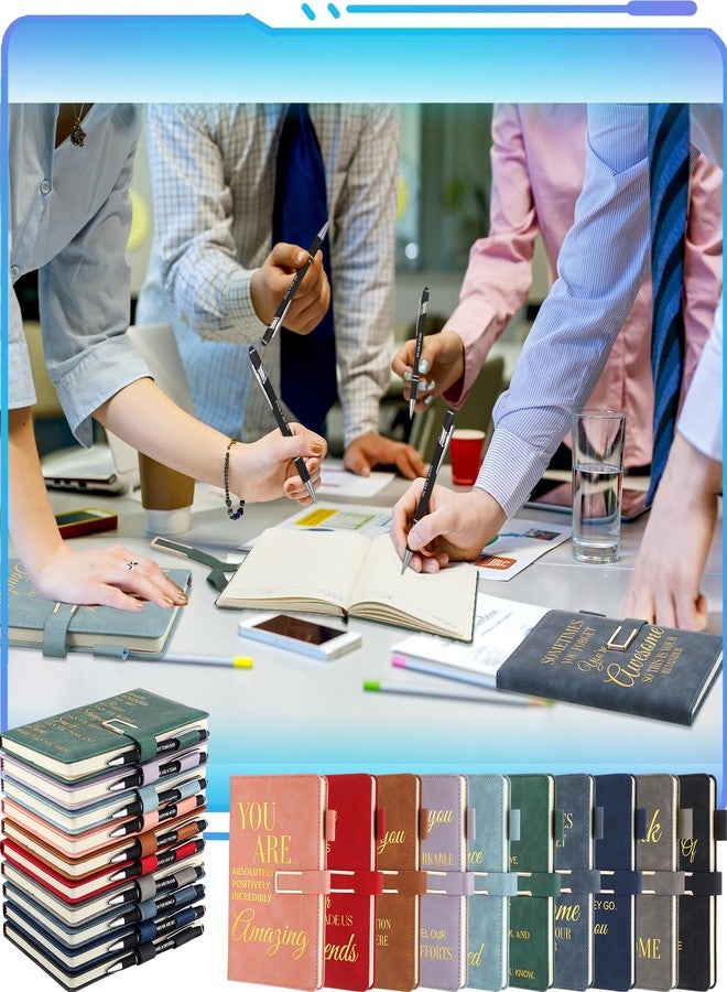 تشوانغ دي مجموعة هدايا تقدير الموظفين من تشوانغدي، ٢٠ قطعة، مصنوعة من الجلد، مقاس A5، تتضمن ١٠ دفاتر ملاحظات ملهمة و١٠ أقلام حبر جاف معدنية تحفيزية، مناسبة للمعلمين والممرضين وزملاء العمل والموظفين ومساعدي التمريض المعتمدين. - Image 4