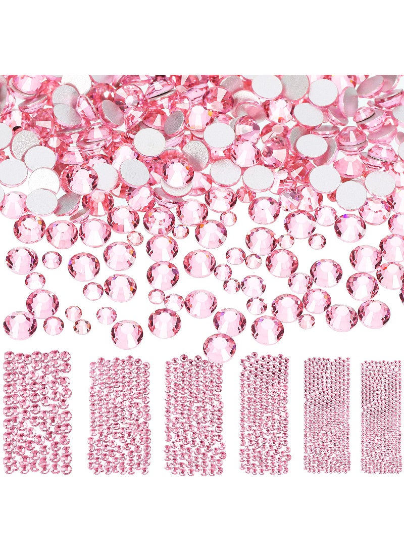 Bememo Bememo 3456 Pcs Crystals Diamond Rhinestones AB Clear Flat Back Round Gems Flatback Glass Mixed Size Crystals Gems for Crafts Clothes Shoes Makeup Bags Decor, 6 Sizes(Pink) 