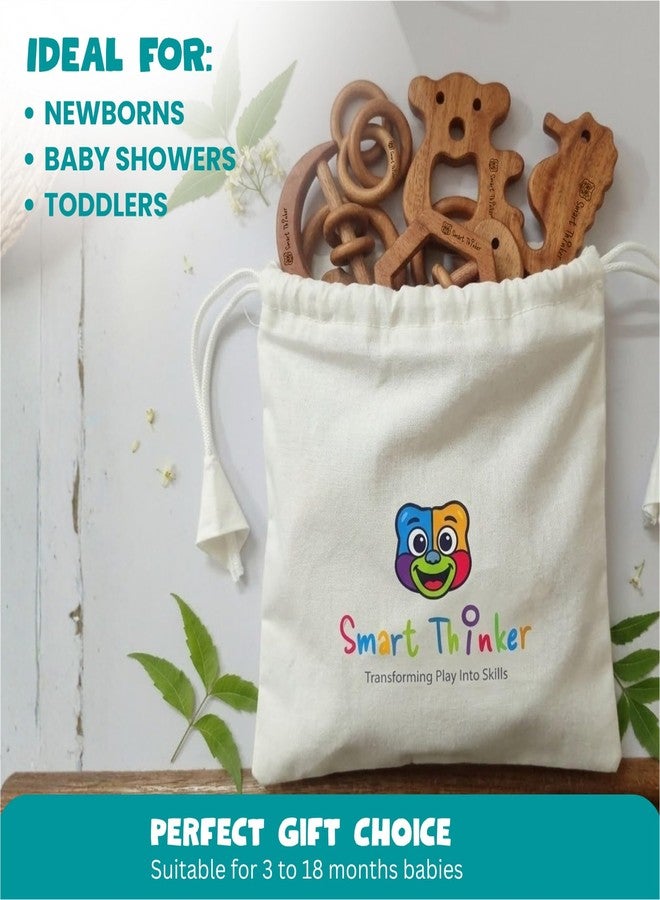 SMARTTHINKER Neem Wood Baby Rattle Combo Set for Infants & Toddlers | Montessori Sensory Grasping & Teether Toys | Early Learning Wooden Toys for Newborn Babies - Image 5