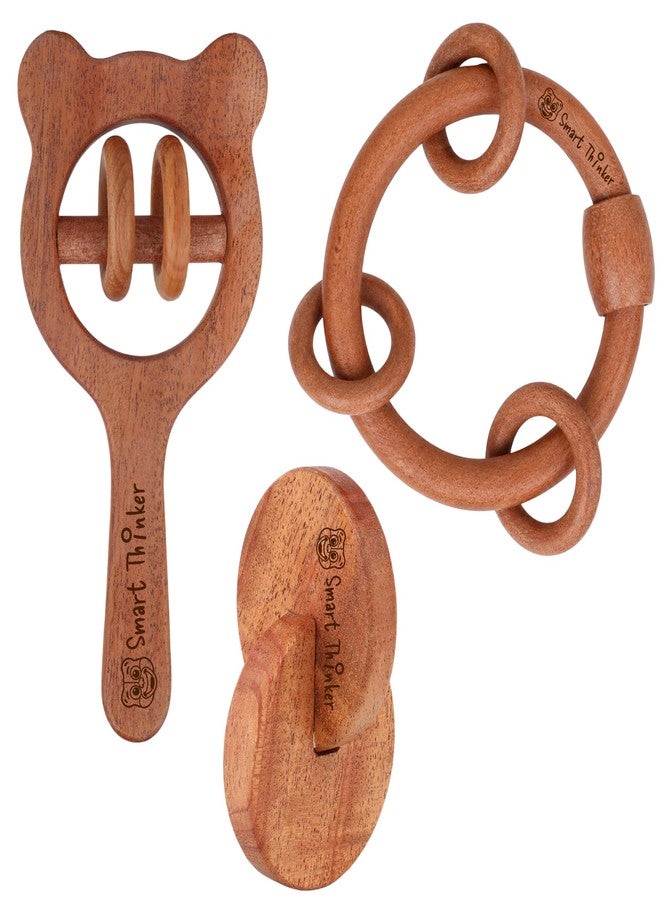 SMARTTHINKER Neem Wood Baby Rattle Combo Set for Infants & Toddlers | Montessori Sensory Grasping & Teether Toys | Early Learning Wooden Toys for Newborn Babies - Image 1