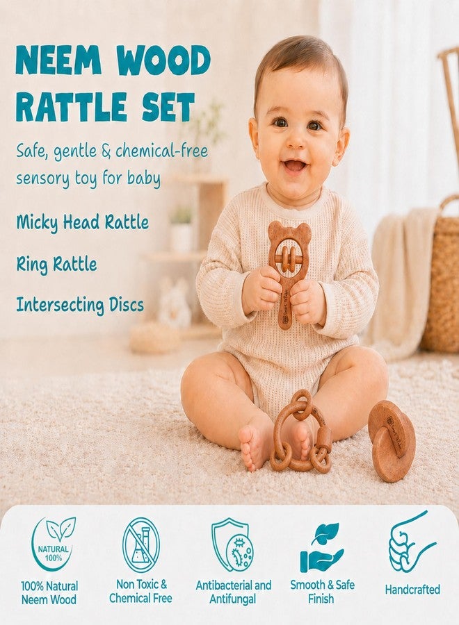 SMARTTHINKER Neem Wood Baby Rattle Combo Set for Infants & Toddlers | Montessori Sensory Grasping & Teether Toys | Early Learning Wooden Toys for Newborn Babies - Image 2