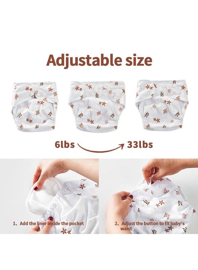Happy Flute HappyFlute 9 Sets Newborn Baby Cloth Pocket Diapers One Size Adjustable Reusable for Baby Boys and Girls(6-33 pounds,0-3 Years),One Wet Bag+4Diapers and 4Inserts - Image 3