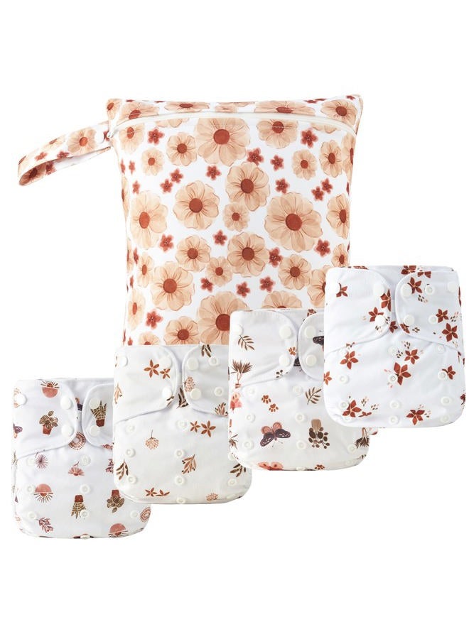 Happy Flute HappyFlute 9 Sets Newborn Baby Cloth Pocket Diapers One Size Adjustable Reusable for Baby Boys and Girls(6-33 pounds,0-3 Years),One Wet Bag+4Diapers and 4Inserts - Image 1