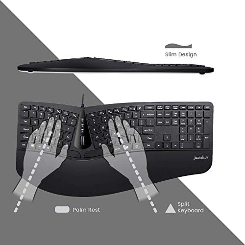 Perixx Periduo505 Wired USB Ergonomic Split Keyboard and Vertical Mouse Combo with Adjustable Palm Rest and Short Tactical Membrane Keys US English Layout - Image 3