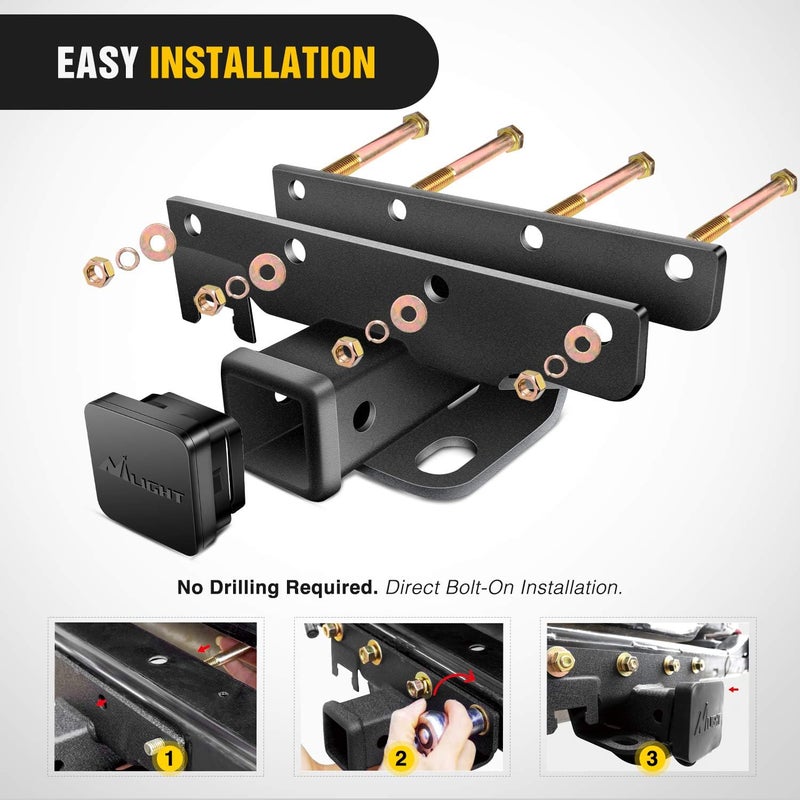 Nilight - JK-61A 2" inch Rear Bumper Tow Trailer Hitch Receiver Kit, Compatible for 2007-2018 Jeep Wrangler JK 4 Door & 2 Unlimited, w/4-Pin Wiring Harness (Exclude JL Models) - Image 5