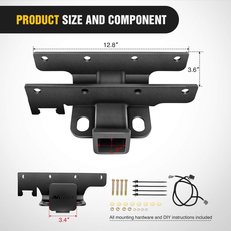 Nilight - JK-61A 2" inch Rear Bumper Tow Trailer Hitch Receiver Kit, Compatible for 2007-2018 Jeep Wrangler JK 4 Door & 2 Unlimited, w/4-Pin Wiring Harness (Exclude JL Models) - Image 2