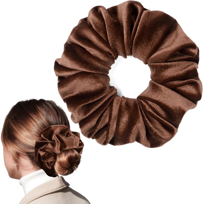 CEELGON Brown Big Velvet Scrunchie 6.5 Inches Jumbo Scrunchies Hair Ties Oversized Ponytail Holder for Thick Curly Hair Extra Large Hair Accessories for Women (Brown) - Image 1