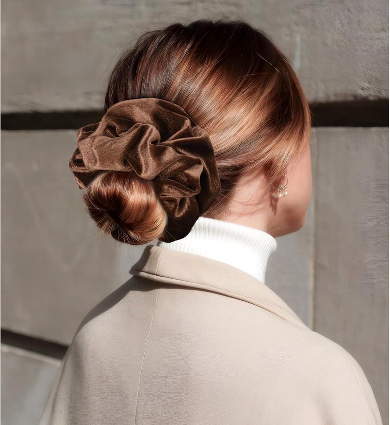 CEELGON Brown Big Velvet Scrunchie 6.5 Inches Jumbo Scrunchies Hair Ties Oversized Ponytail Holder for Thick Curly Hair Extra Large Hair Accessories for Women (Brown) - Image 4