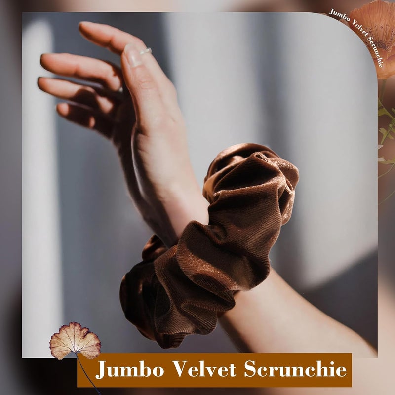CEELGON Brown Big Velvet Scrunchie 6.5 Inches Jumbo Scrunchies Hair Ties Oversized Ponytail Holder for Thick Curly Hair Extra Large Hair Accessories for Women (Brown) - Image 3